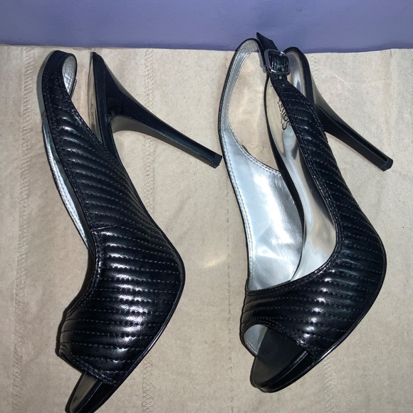 Carlos Santana Commit peep toe sling back black heels Sz 7.5M - Picture 3 of 7
